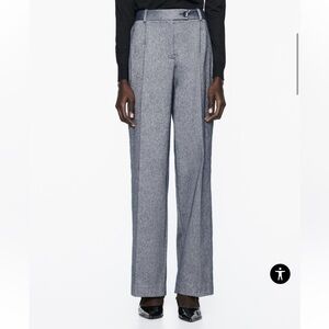 New Zara pants grey Straight leg Herringbone hi waist women L/W30